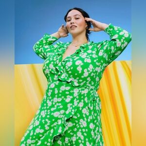 RIXO for Target Daisy 3/4 Sleeve Ruffle Wrap Dress in Green